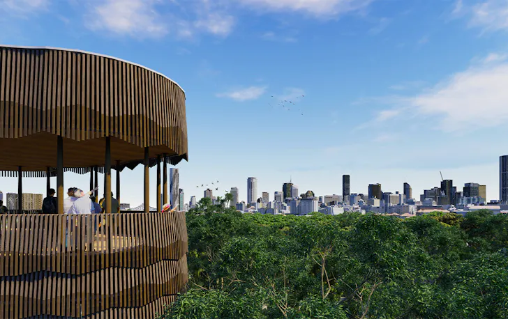 a render of a tree house overlooking the city