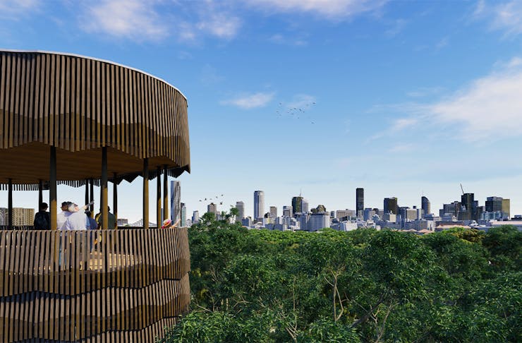 a render of a tree house overlooking the city