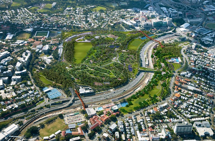a render of an aerial view of the park