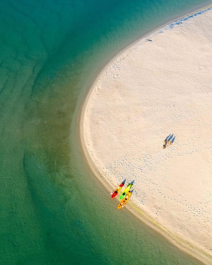 Bird's eye view of kayakers on Lake Macquarie