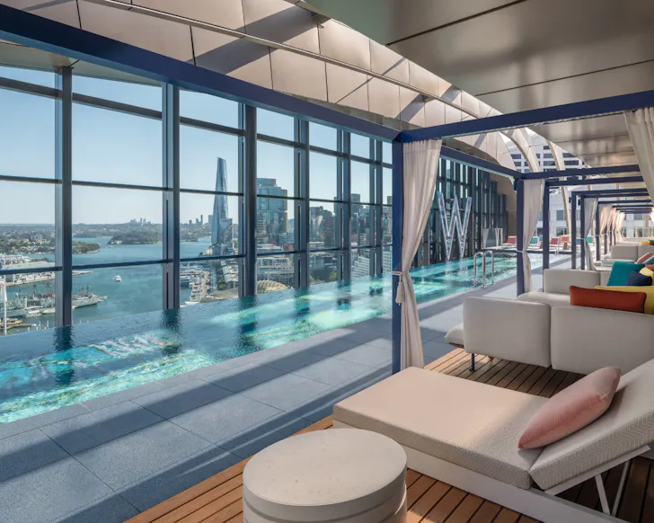 w sydney hotel pool with view over harbour