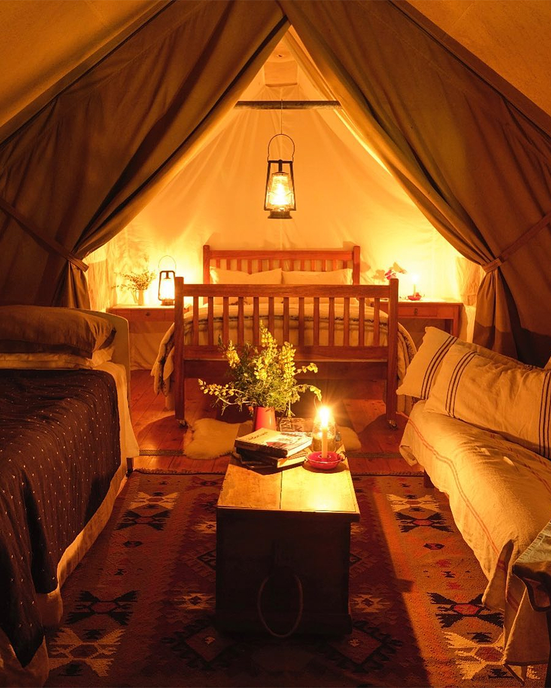 A cosy interior of the luxury tents at Wainamu.