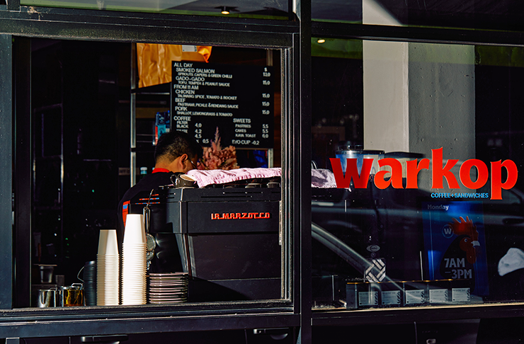 A coffee window with the logo 