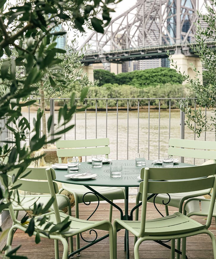a table by the river
