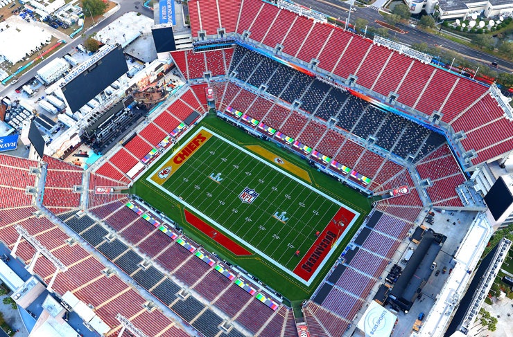 An aerial view of a football stadium. 