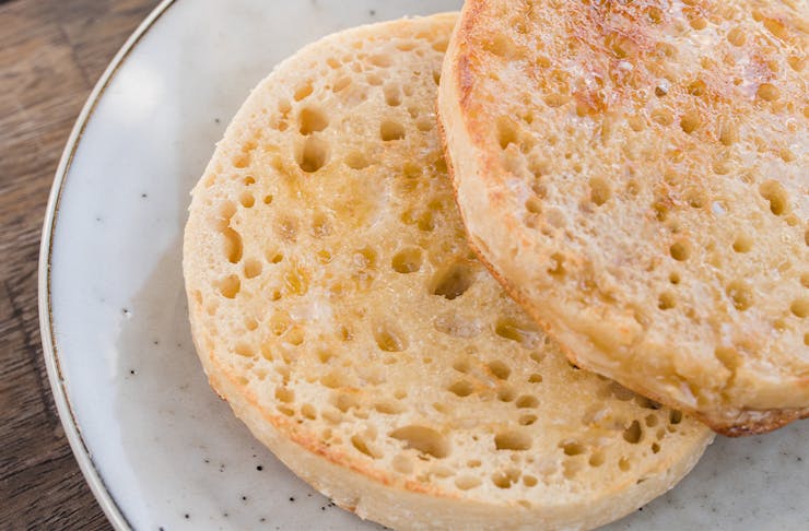 two buttered crumpets