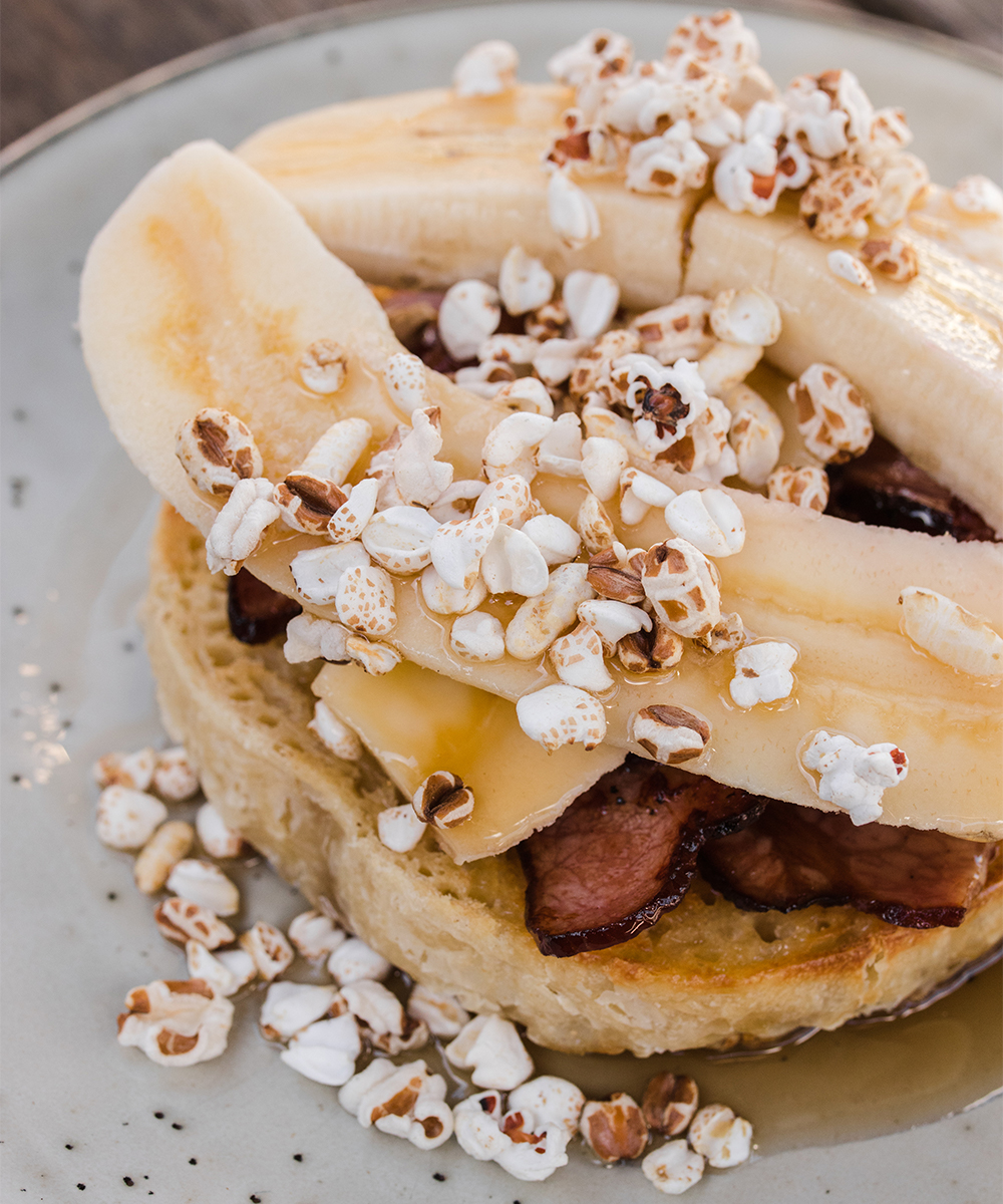 bananas and bacon on crumpets