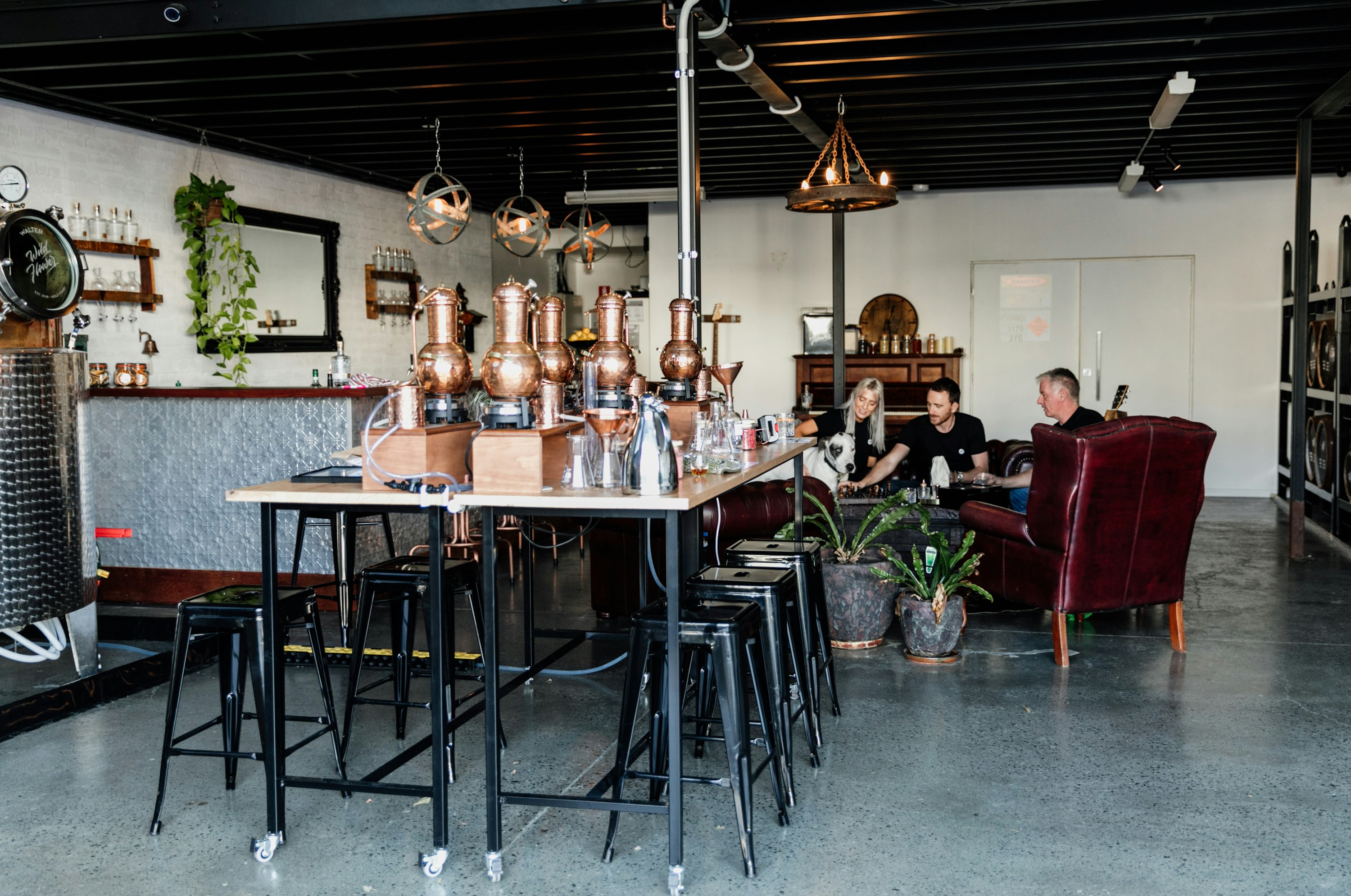 the interior of a gin distillery