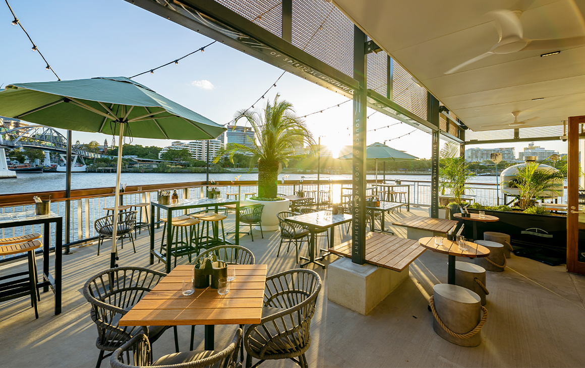 a bar overlooking the Brisbane river