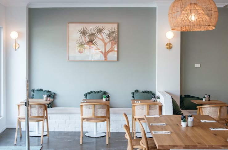sage green interiors of willow cafe