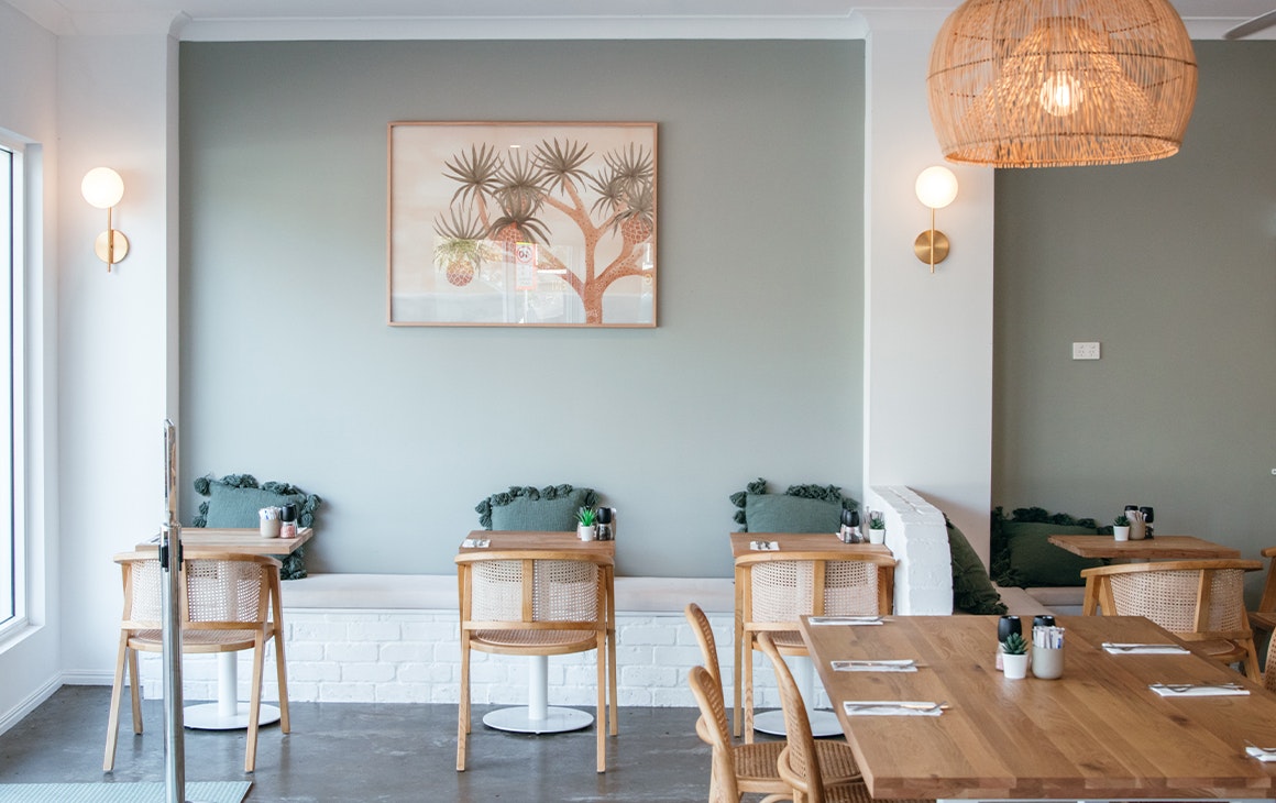 sage green interiors of willow cafe