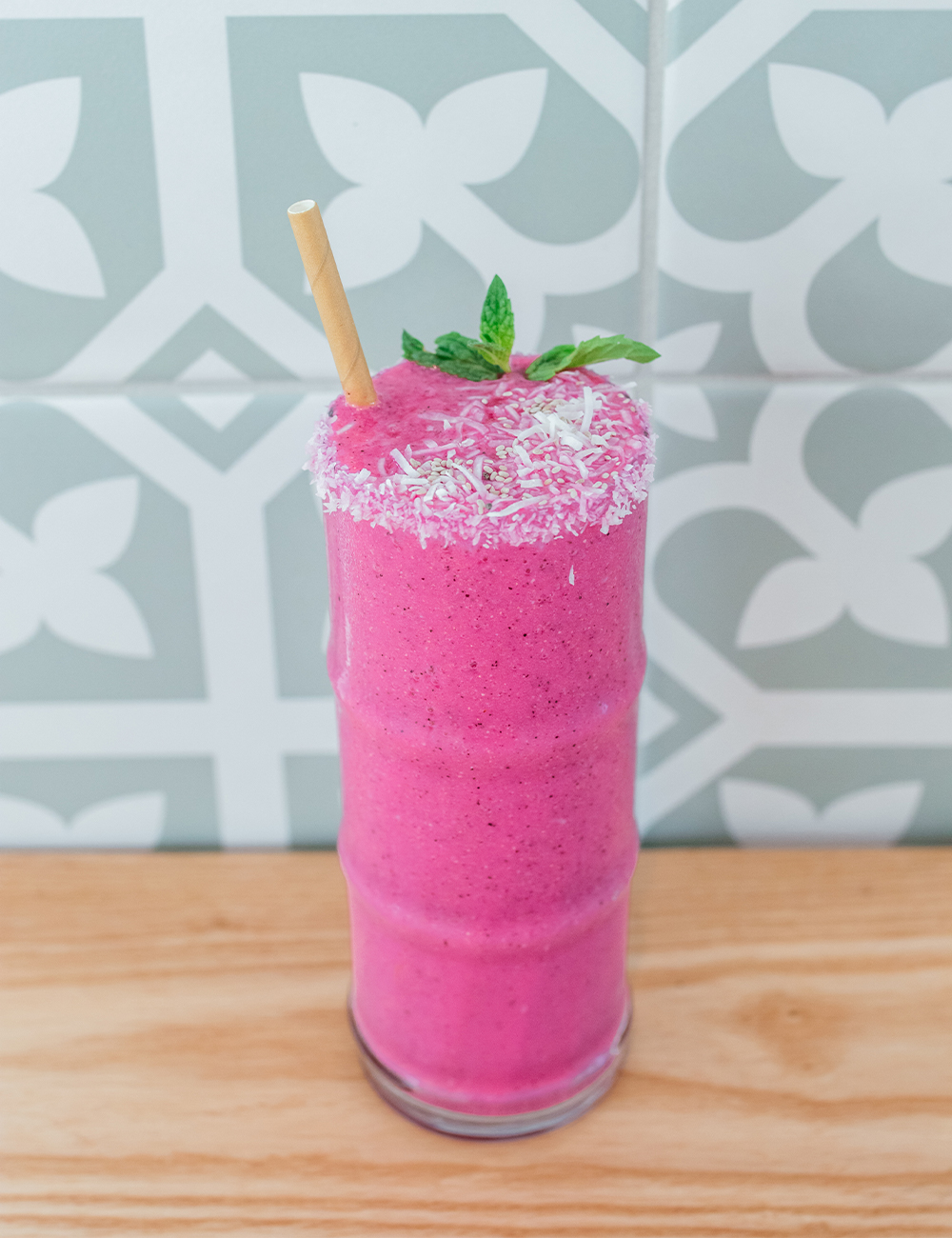 a vibrant pink smoothie