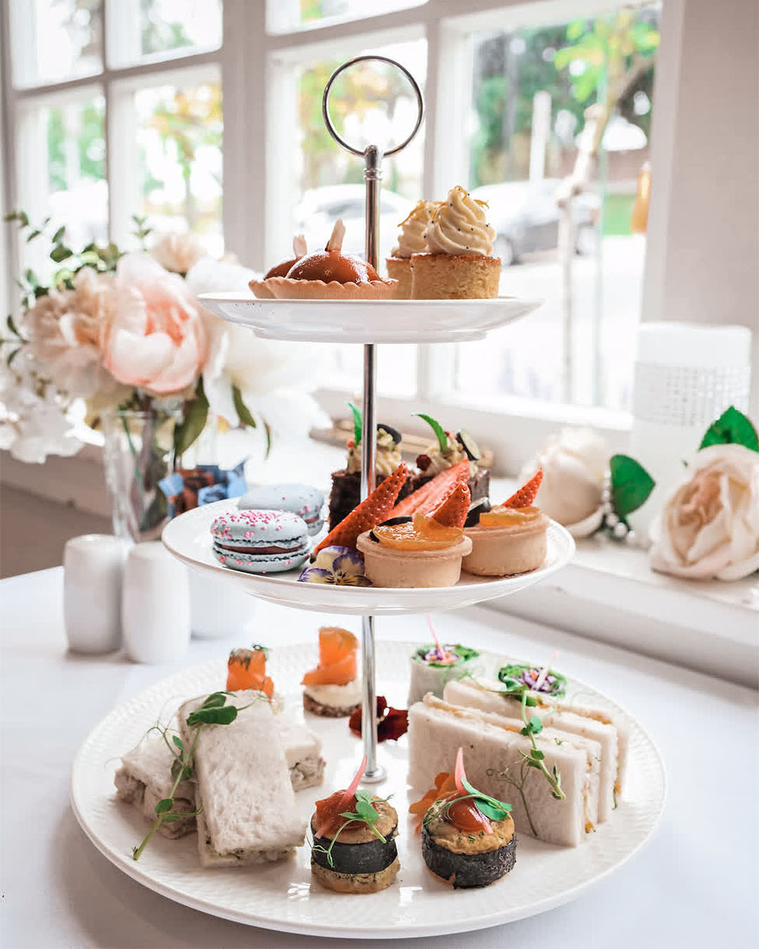 A highly visually-appealing high tea at The Pavilion wintergarden cafe.