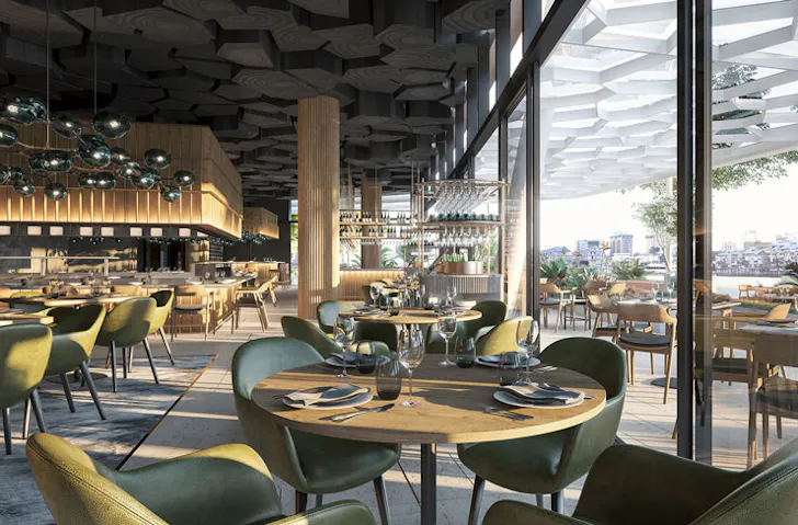 The dining room at Woodcut, at Crown Sydney. 