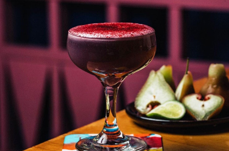 SOUR OK! Tequila, ube, pineapple and chamomile cocktail from Cantina OK! In Sydney. 