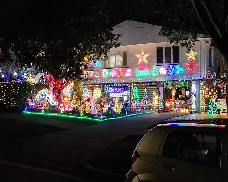 a house covered in christmas lights in brisbane