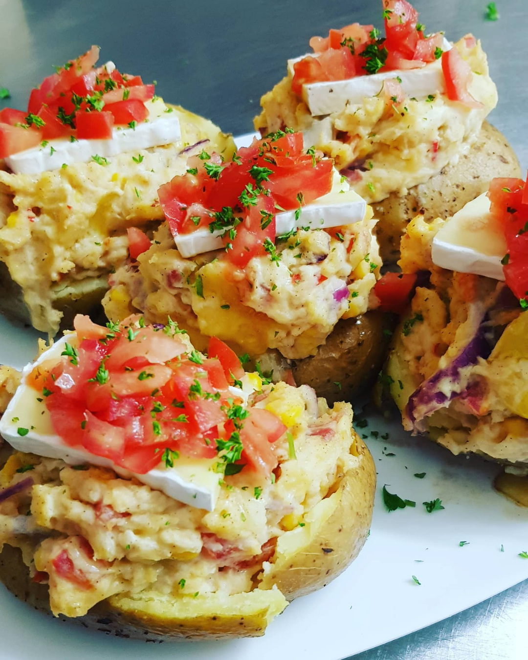 Tray of delicious carby loaded potato skins at Yaza cafe.