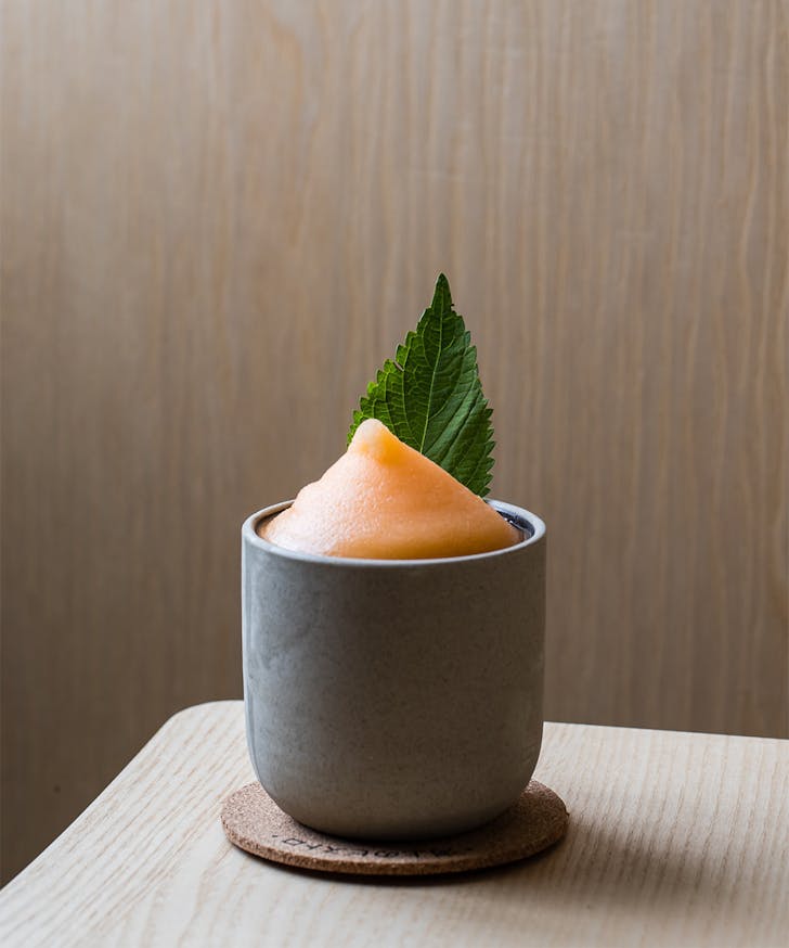 a frozen slushie in a ceramic mug