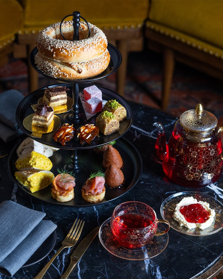 a Middle Eastern-looking high tea setting at Brisbane bar Kazba