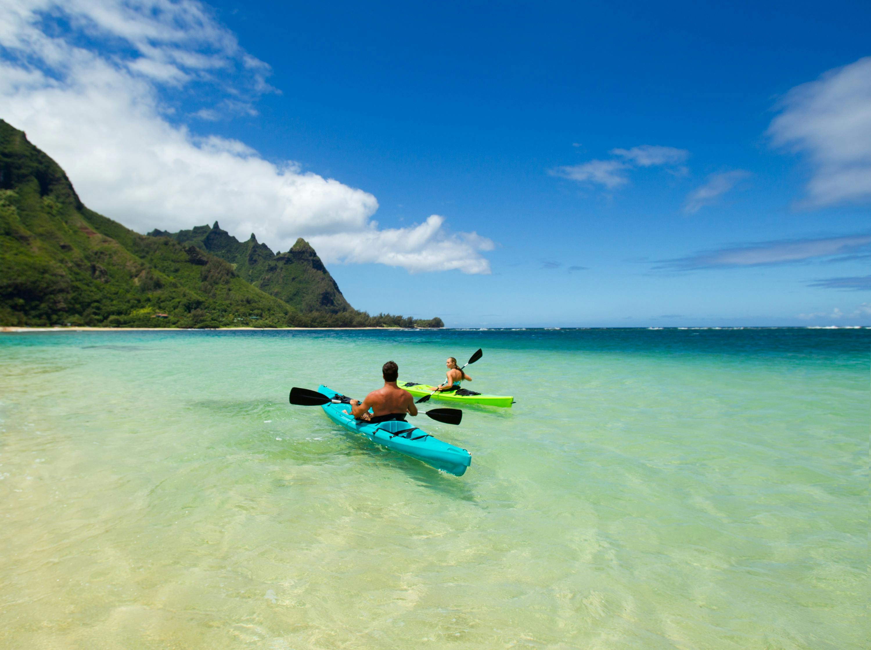 People kayaking in Hawaii. 