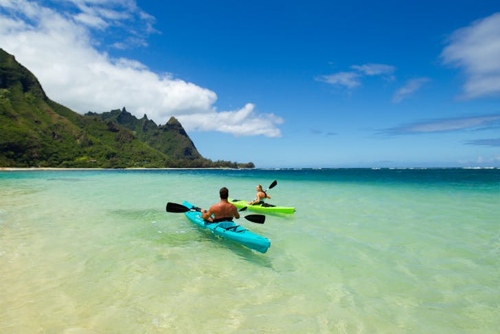 People kayaking in Hawaii. 