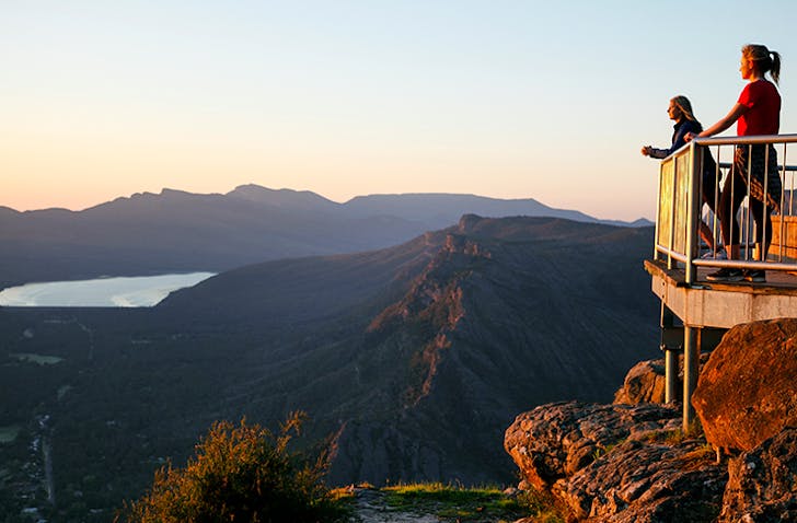 two people standing on lookoout over the victorian grampians
