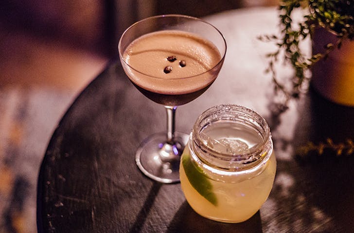 table with espresso martini and margarita