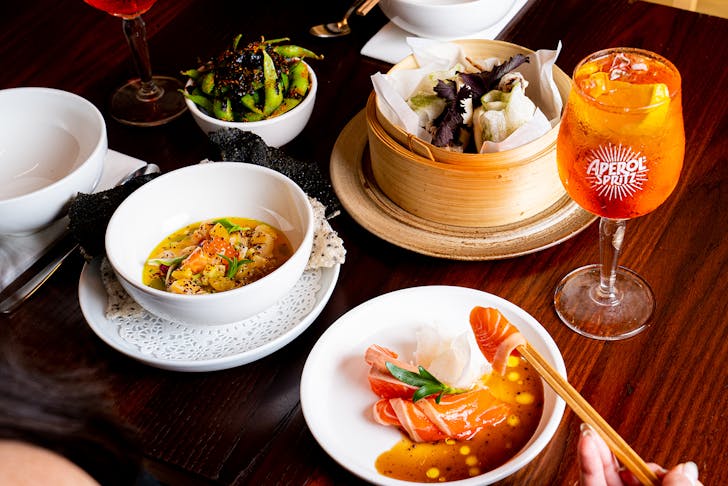 Japanese dishes from Yoko Dining in Brisbane with an Aperol Spritz. 