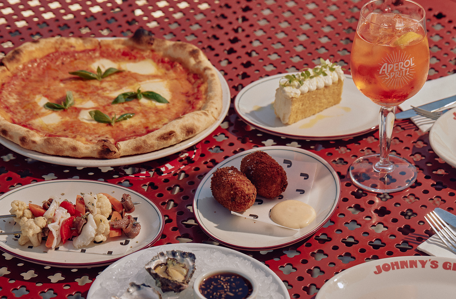 Italian food spread at Johnny's Green Room in Melbourne.