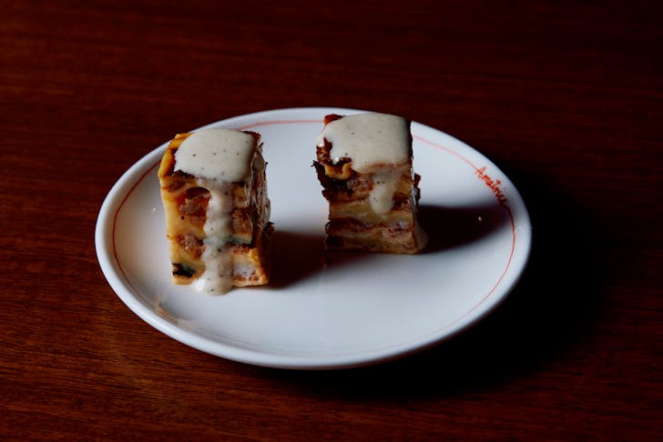 Bite sized lasagne's at Amatrice's Rooftop.