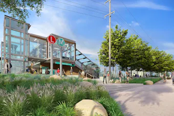 a render of a station and shared walking oath