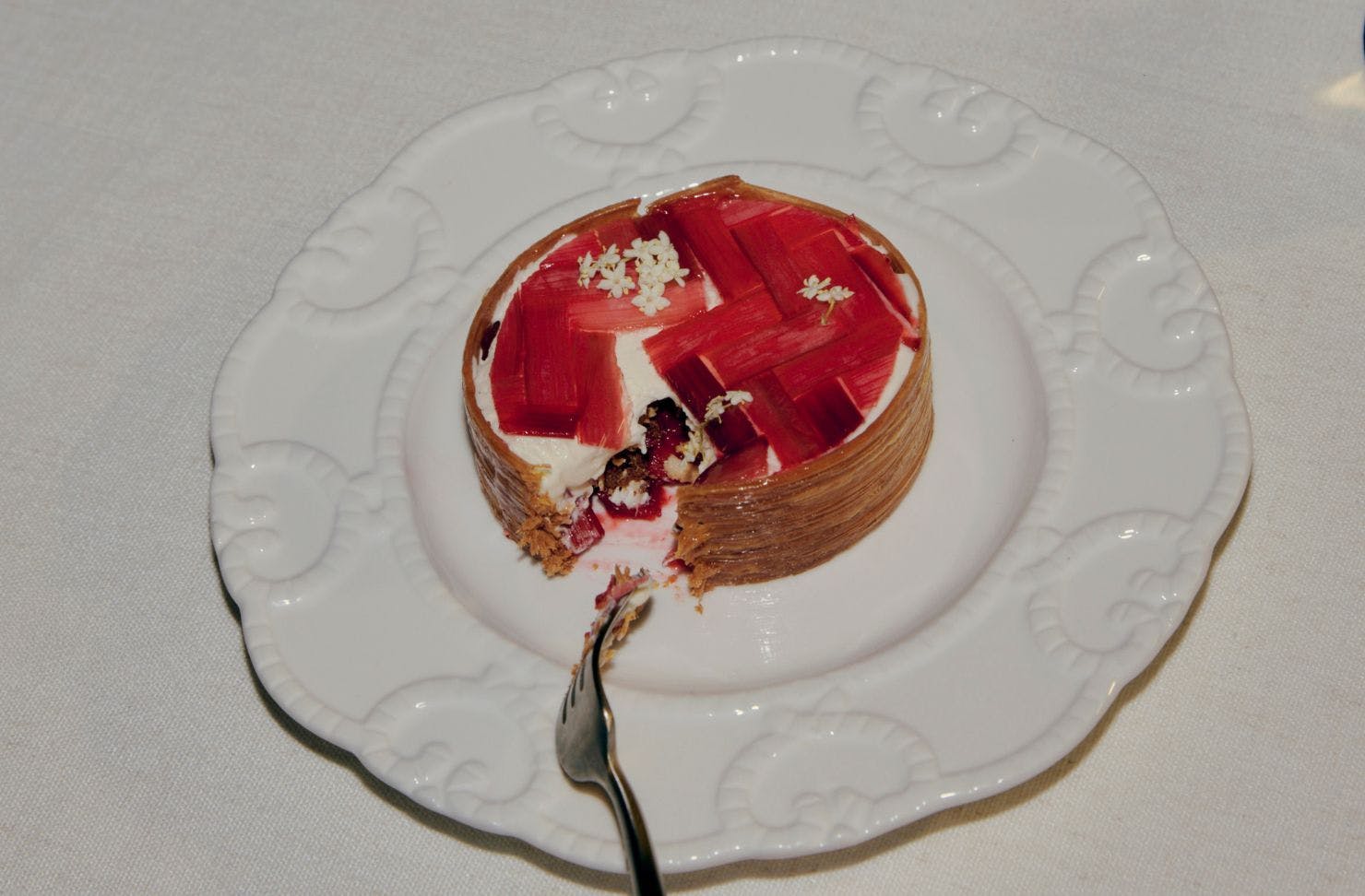 a rhubarb croissant plate