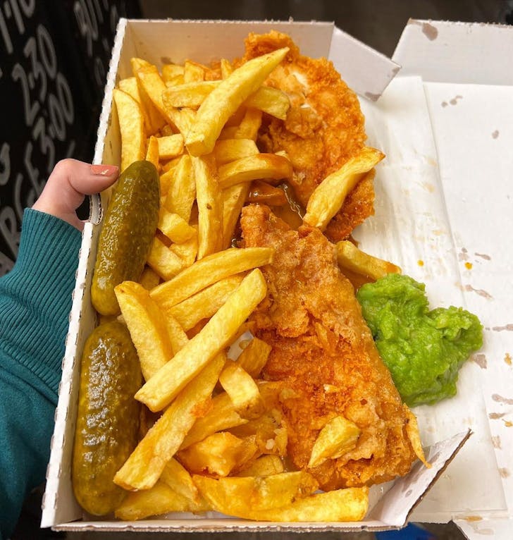 Peter's Fish Factory fish and chips on the beach