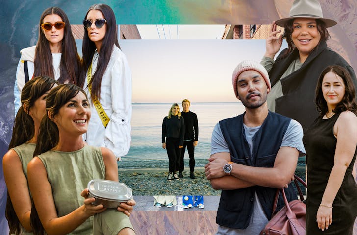A vibrant collage of successful entrepreneurs. 