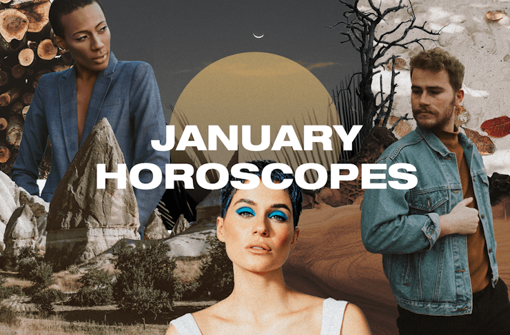 a collage of people in front of a moon with the text 'January horoscope'