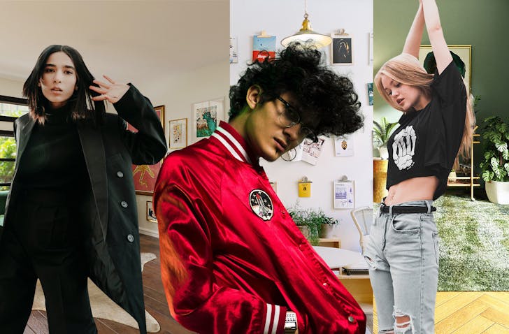 collage of young people posing and interior of apartments