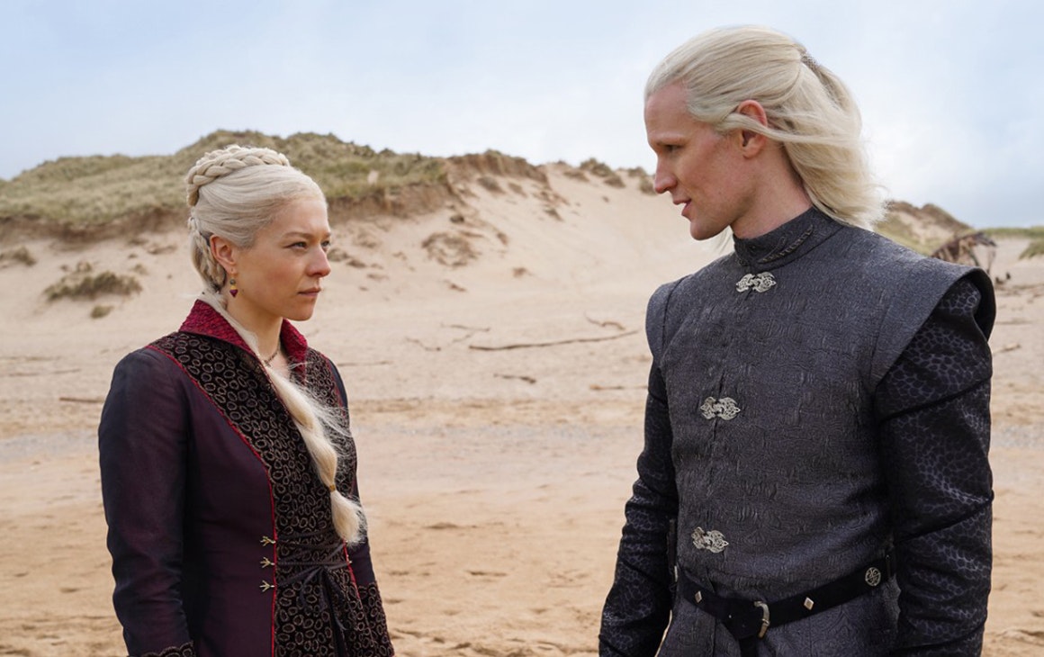 Two characters with long blonde hair from The House Of The Dragon