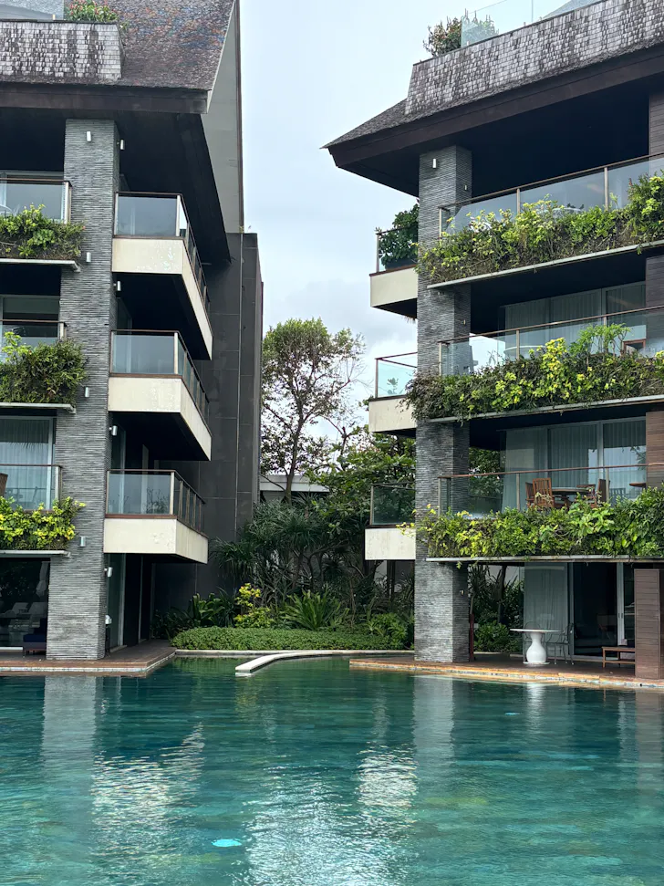 apartment blocks with a pool
