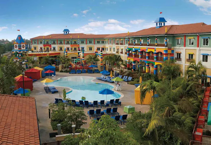 An aerial view of Legoland Hotel  best hotels for families Los Angeles