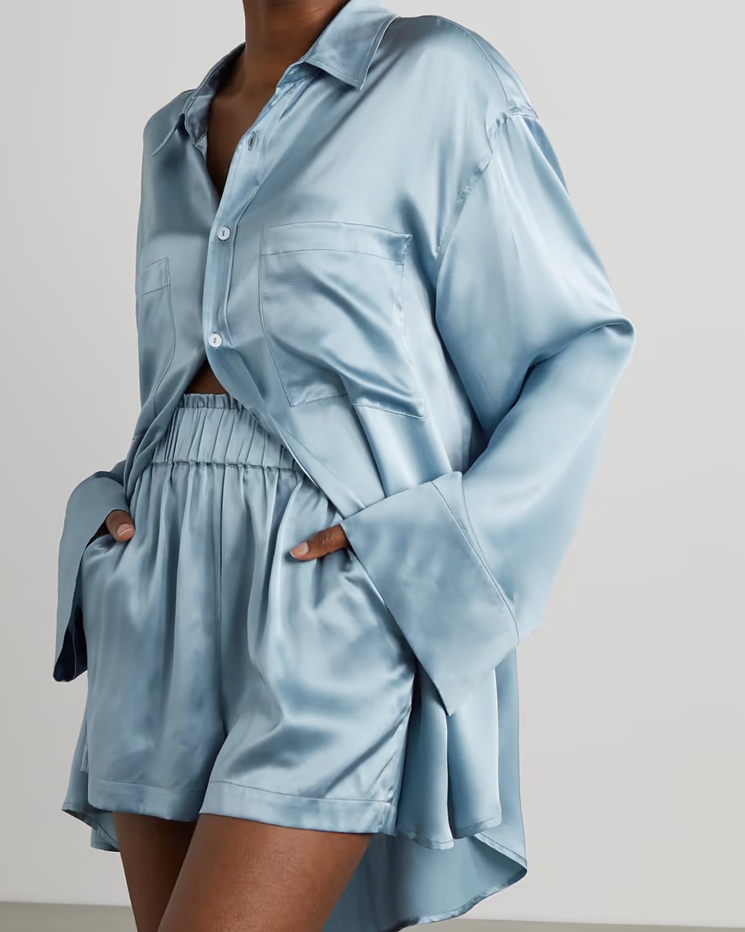 MAISON ESSENTIELE Piped silk-satin pajama shirt