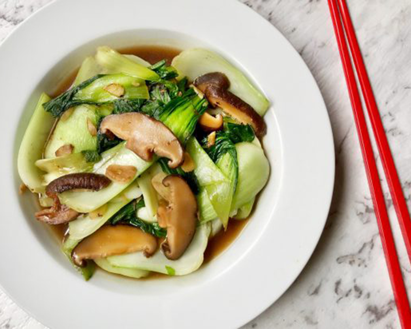 Oriental Merchants Asian Inspirations Stir-Fried Bok Choy with Shiitake Mushrooms