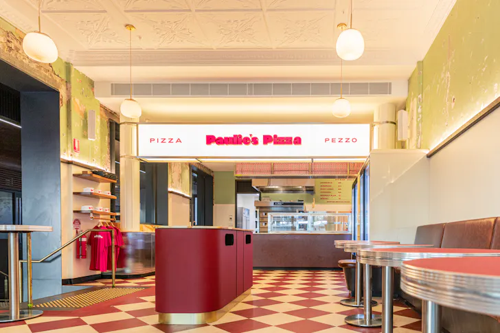 a mid century american italian inspired pizza shop