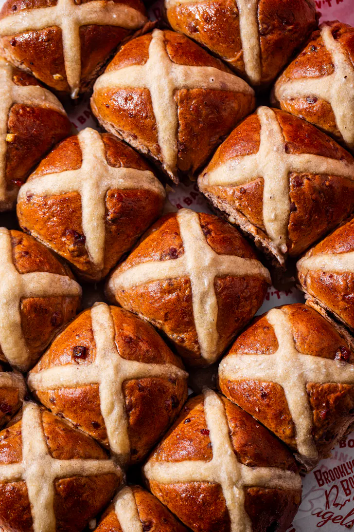 a row of hot cross buns