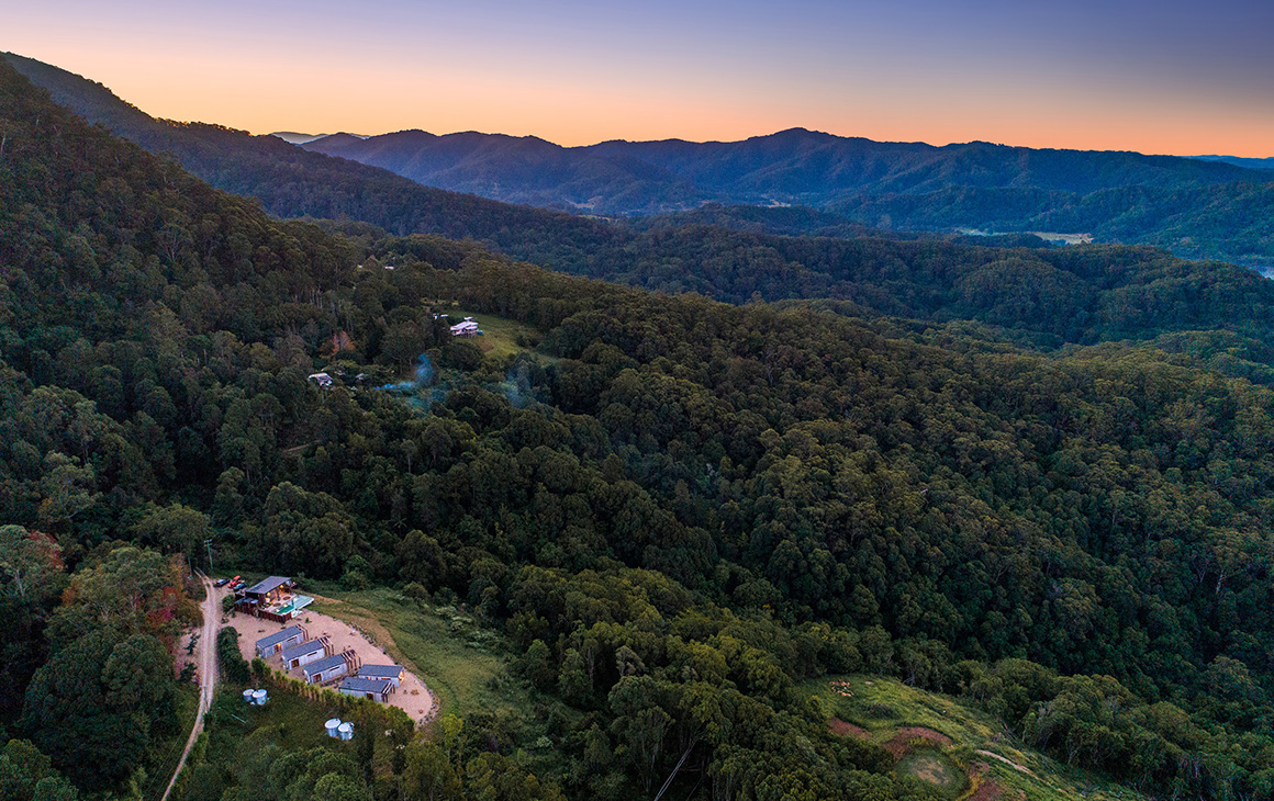 an aerial shot of a byron hinterland property