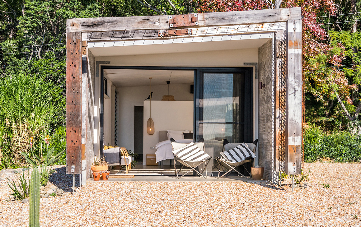 the interior of a byron bay luxury bedroom