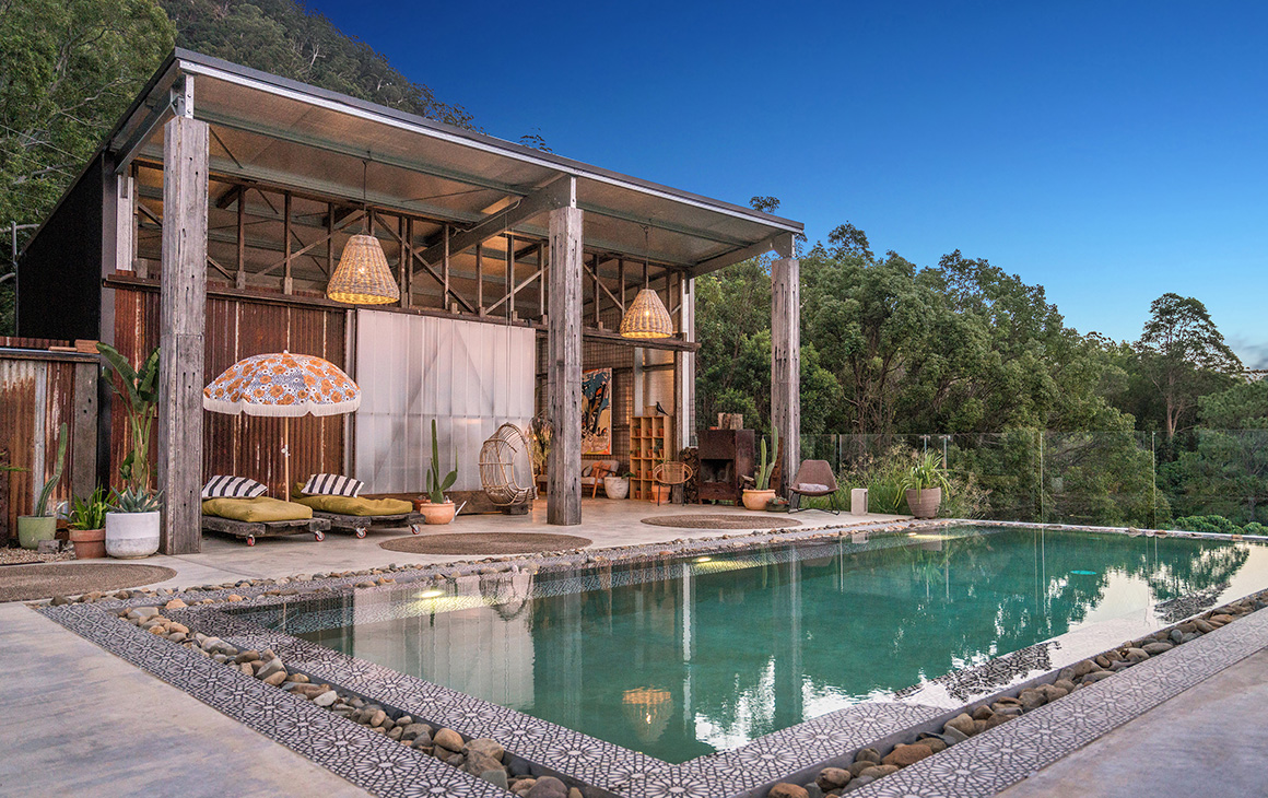 a byron accommodation overlooking a hinterland pool