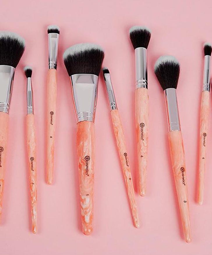 a collection of pink brushes.