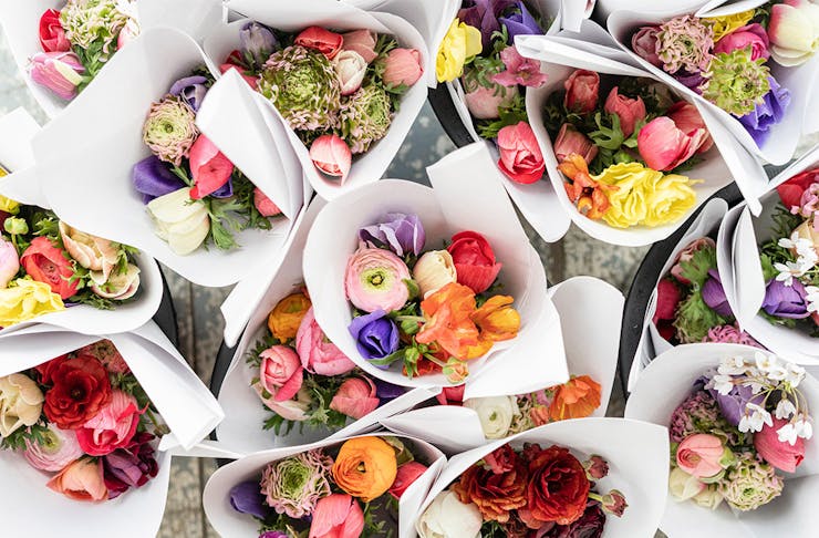 a cluster of colourful bouquets 