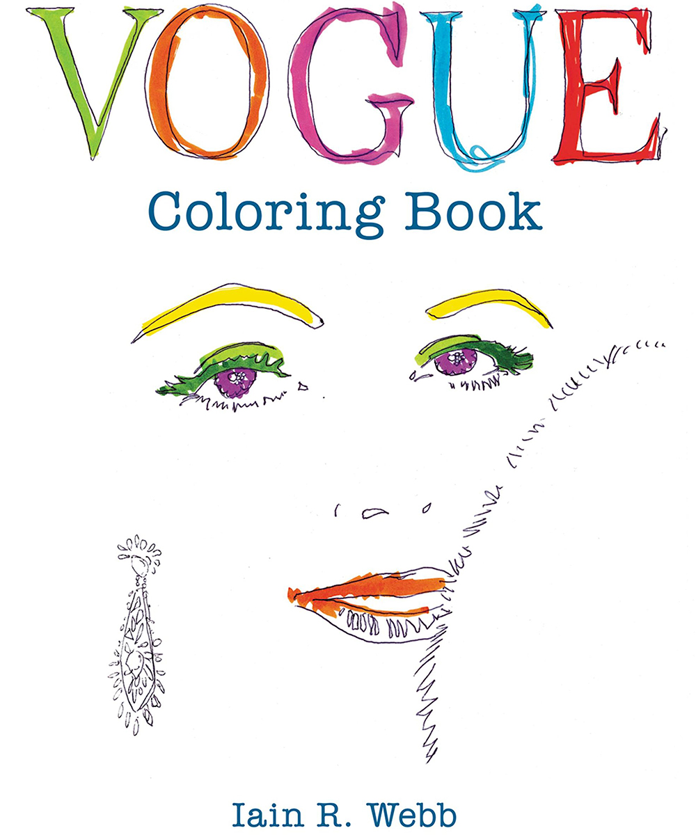 A colouring in book with an illustration of a womans face on it.