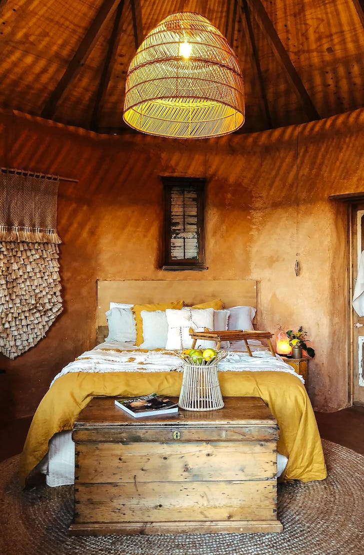interior of straw bale hut